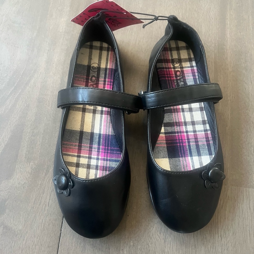Black Kids Shoes with Floral Accent